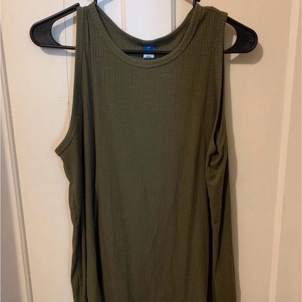 Sleeveless Ribbed Tank Top - Olive Green